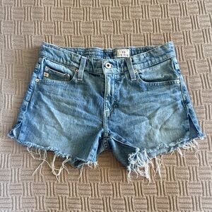 AG Adriano Goldschmied 98% Cotton Light Blue Distressed Denim Cutoff Shorts